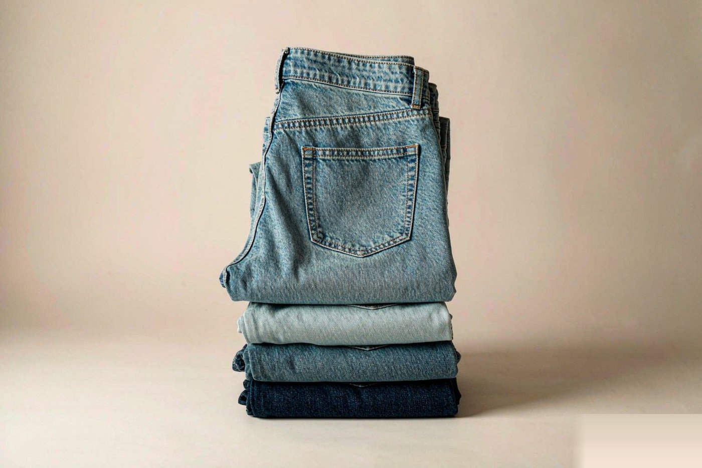 Denim jeans folded to show the wash and stitching